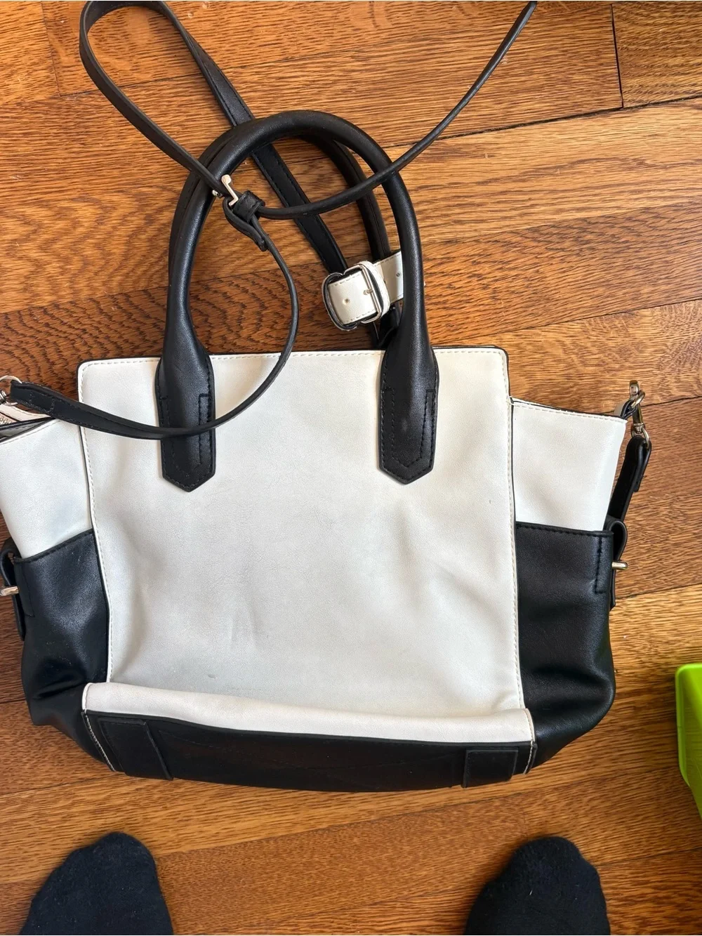 Reed Krakoff Black and White Leather Tote with Front Grid Detail